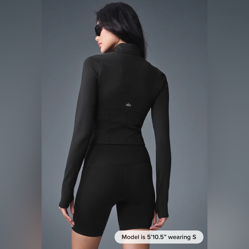 NWT Alo Yoga Airbrush Corset Full Zip Jacket Size Small Black Athleisure - Picture 8 of 14